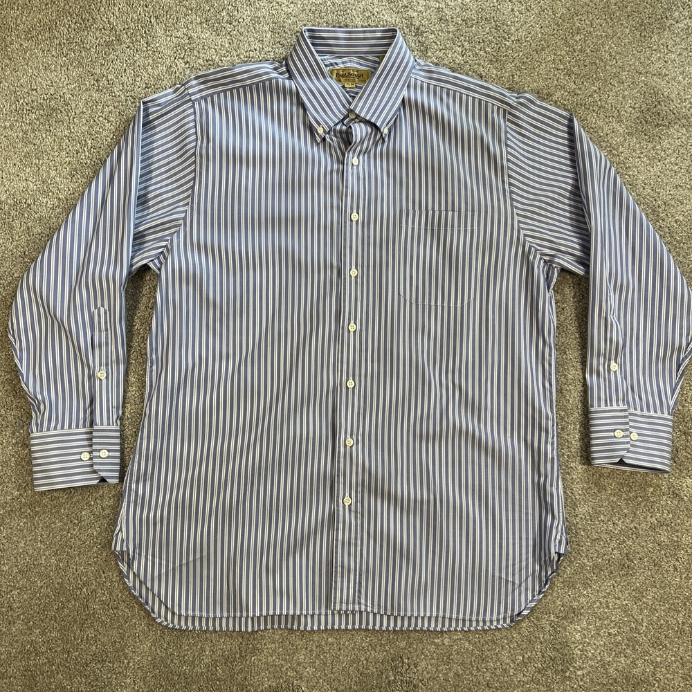 VTG Paul Stuart Shirt Men's‎ XL 17.5-34 Blue Striped Dress Button Up Long Sleeve